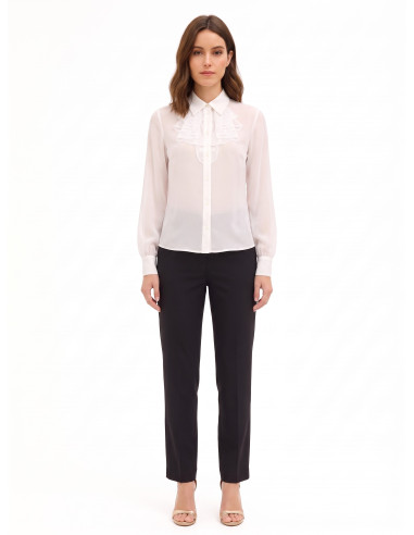 Transparante georgetteblouse met kanten ruches Rinascimento