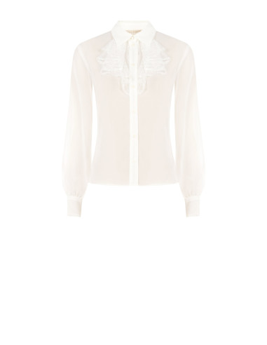 Transparante georgetteblouse met kanten ruches Rinascimento