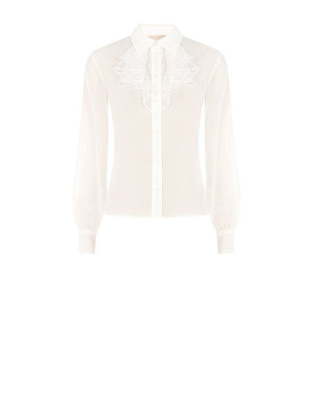 Transparante georgetteblouse met kanten ruches Rinascimento