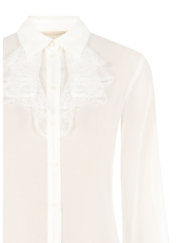 Transparante georgetteblouse met kanten ruches Rinascimento