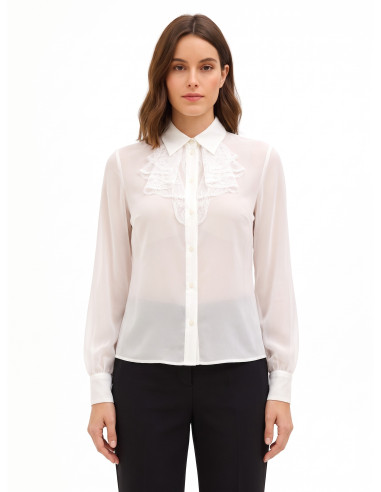 Transparante georgetteblouse met kanten ruches Rinascimento