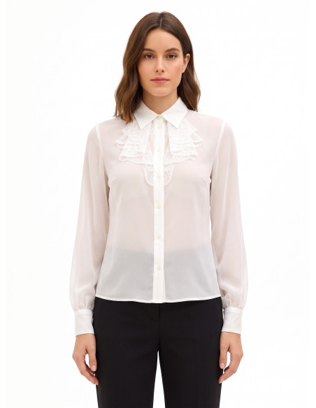 Transparante georgetteblouse met kanten ruches Rinascimento