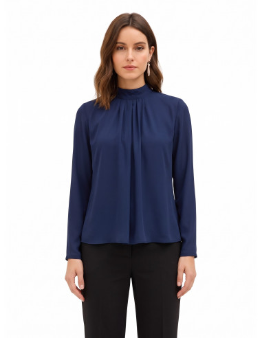 Vloeiende georgetteblouse met plooien aan de voorkant Rinascimento
