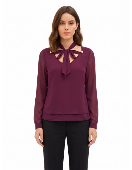 Vloeiende satijnen blouse met lange mouwen Rinascimento