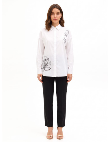 Oversized katoenen blouse met verborgen knopen en strasssteentjes Rinascimento