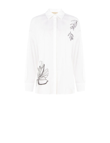 Oversized katoenen blouse met verborgen knopen en strasssteentjes Rinascimento