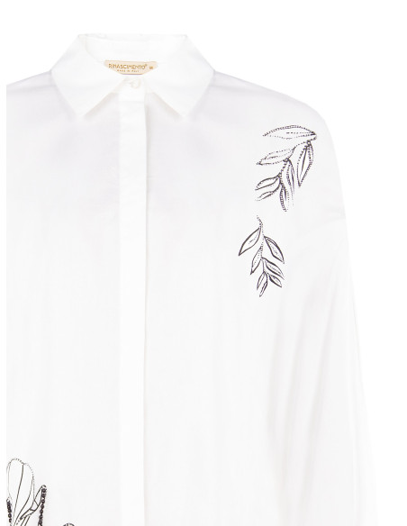 Oversized katoenen blouse met verborgen knopen en strasssteentjes Rinascimento