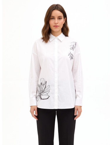 Oversized katoenen blouse met verborgen knopen en strasssteentjes Rinascimento