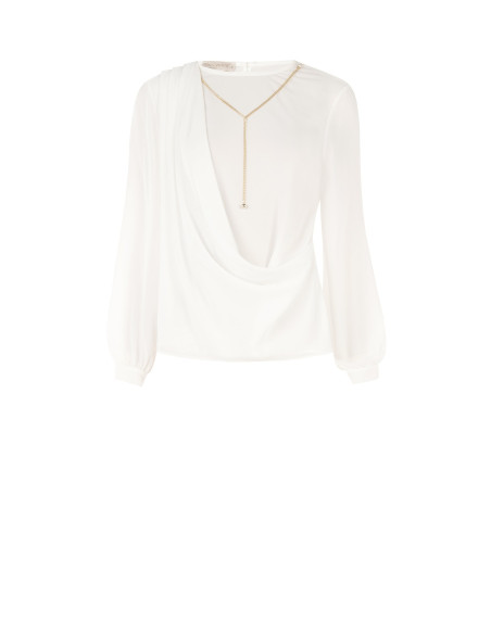 Georgette blouse met drapering en kettingdetail Rinascimento