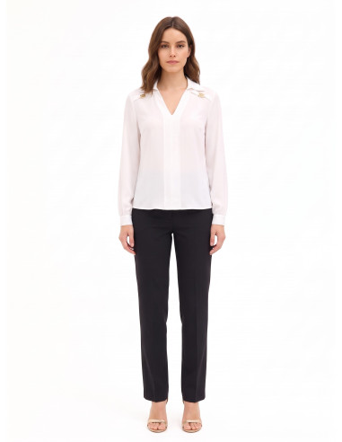 Soepelvallende blouse van georgette met V-hals en logolabels Rr Rinascimento