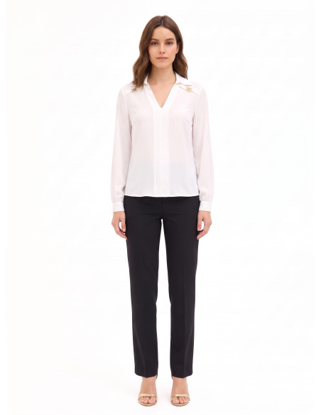 Soepelvallende blouse van georgette met V-hals en logolabels Rr Rinascimento