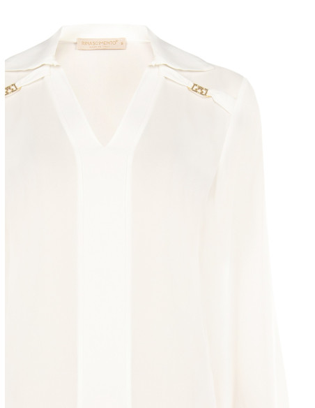 Soepelvallende blouse van georgette met V-hals en logolabels Rr Rinascimento