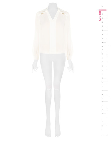 Soepelvallende blouse van georgette met V-hals en logolabels Rr Rinascimento