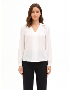 Soepelvallende blouse van georgette met V-hals en logolabels Rr Rinascimento