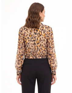 Blouse met ballonmouwen van georgette met luipaardprint, lurexspikkels en een overlappende V-hals Rinascimento 2