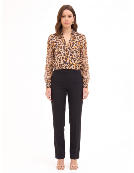 Blouse met ballonmouwen van georgette met luipaardprint, lurexspikkels en een overlappende V-hals Rinascimento