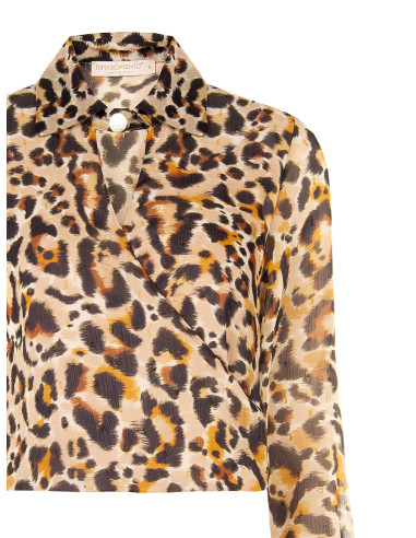 Blouse met ballonmouwen van georgette met luipaardprint, lurexspikkels en een overlappende V-hals Rinascimento