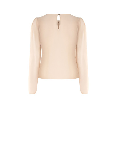Blouse van georgette met overlappende volants en decoratieve broche Rinascimento