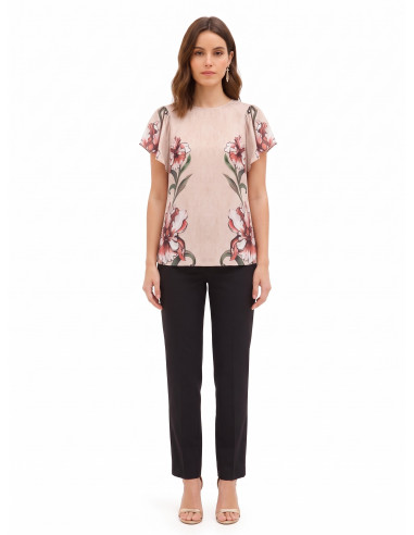 Blouse met grote bloemen en volantmouwen Rinascimento