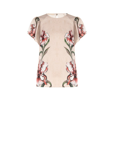 Blouse met grote bloemen en volantmouwen Rinascimento