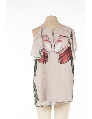 Blouse met grote bloemen en volantmouwen Rinascimento