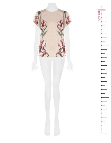 Blouse met grote bloemen en volantmouwen Rinascimento