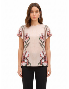 Blouse met grote bloemen en volantmouwen Rinascimento