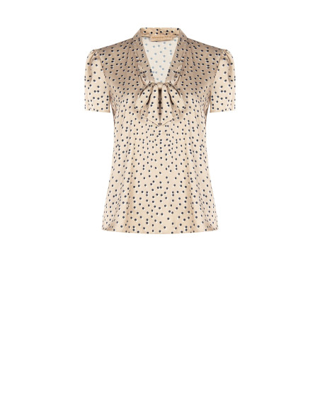 Satijnen blouse met dubbele stippen, V-hals en strik Rinascimento