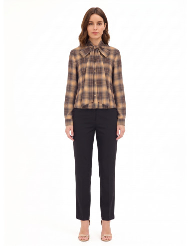 Geruite blouse met strik en ronde hals Rinascimento