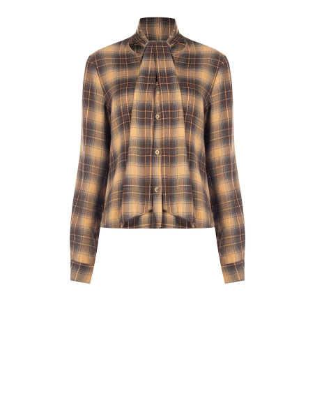Geruite blouse met strik en ronde hals Rinascimento