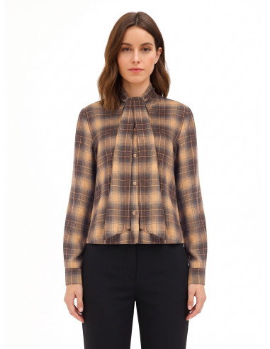Geruite blouse met strik en ronde hals Rinascimento