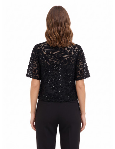 Oversized blouse van tule met borduursels en pailletten Rinascimento
