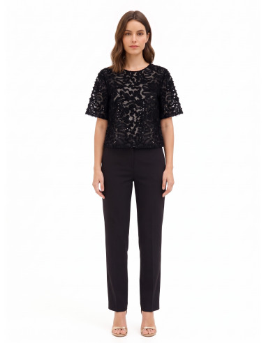 Oversized blouse van tule met borduursels en pailletten Rinascimento