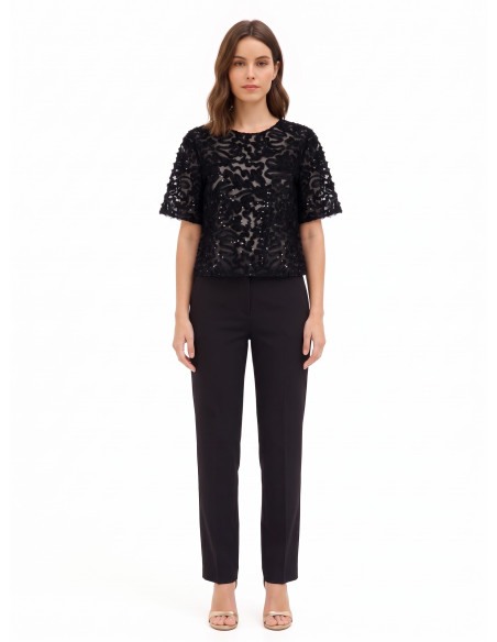 Oversized blouse van tule met borduursels en pailletten Rinascimento