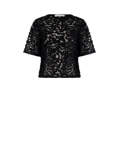 Oversized blouse van tule met borduursels en pailletten Rinascimento