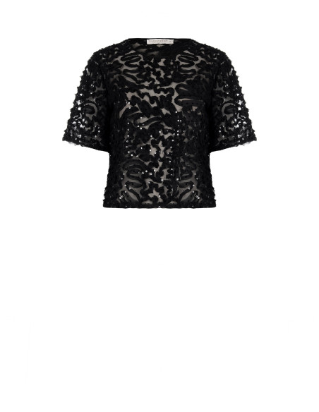 Oversized blouse van tule met borduursels en pailletten Rinascimento