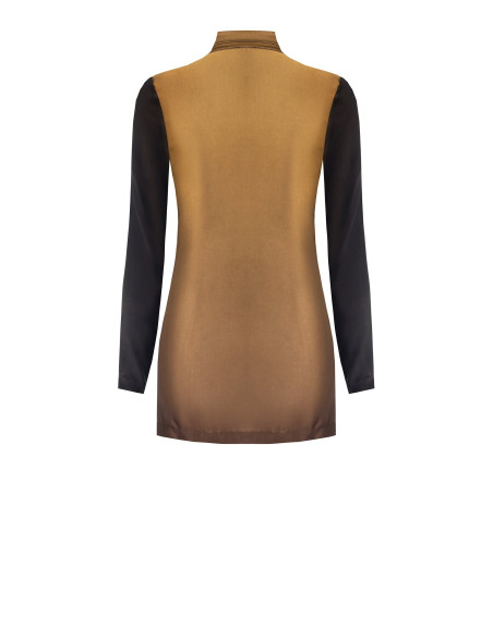 Getailleerde lange satijnen blouse met V-hals en strik Rinascimento