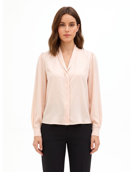 Blouse van mat satijn met V-hals en verborgen knopen Rinascimento