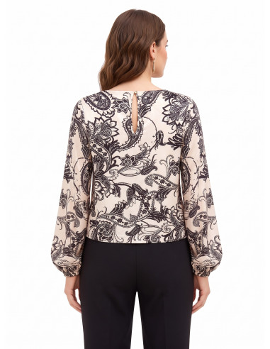 Wijde satijnen blouse met barokmotief Rinascimento