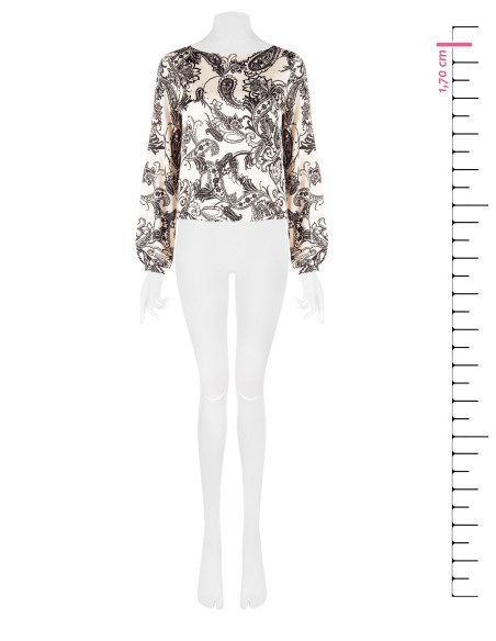 Wijde satijnen blouse met barokmotief Rinascimento