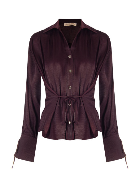 Ruime blouse van een viscosemix met licht gekreukt effect en striklinten Rinascimento