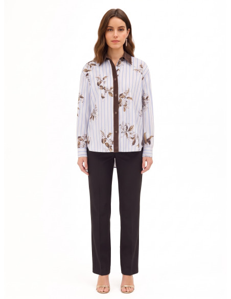 Oversized katoenen blouse met strepen, bloemenprint en fluwelen details Rinascimento
