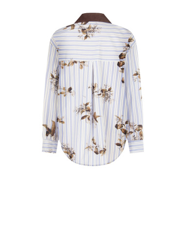 Oversized katoenen blouse met strepen, bloemenprint en fluwelen details Rinascimento