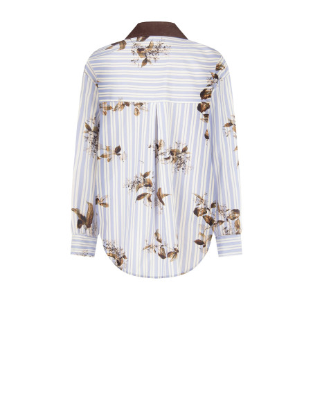 Oversized katoenen blouse met strepen, bloemenprint en fluwelen details Rinascimento
