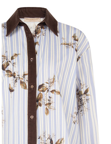 Oversized katoenen blouse met strepen, bloemenprint en fluwelen details Rinascimento