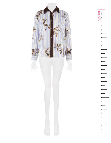 Oversized katoenen blouse met strepen, bloemenprint en fluwelen details Rinascimento