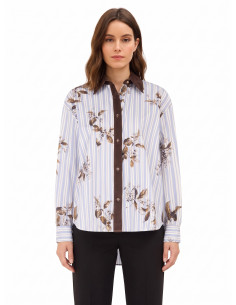 Oversized katoenen blouse met strepen, bloemenprint en fluwelen details Rinascimento
