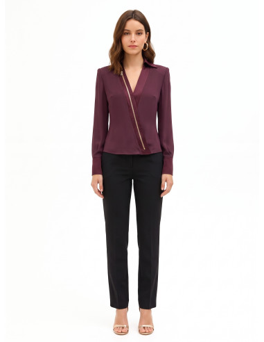 Getailleerde blouse van georgette met V-hals, satijnen kraag en schouderbandjes Rinascimento