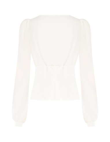 Getailleerde blouse van scuba-crêpe met een gekruiste V-hals en bijpassende knopen Rinascimento