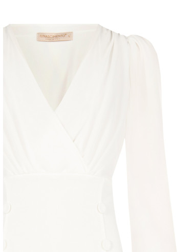 Getailleerde blouse van scuba-crêpe met een gekruiste V-hals en bijpassende knopen Rinascimento